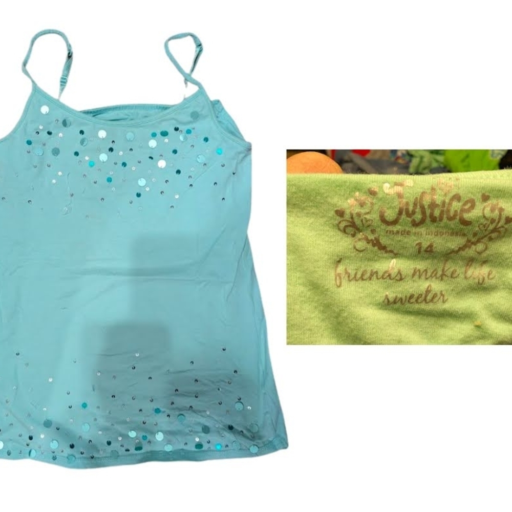 Justice Aqua Sequin Embellished Tank